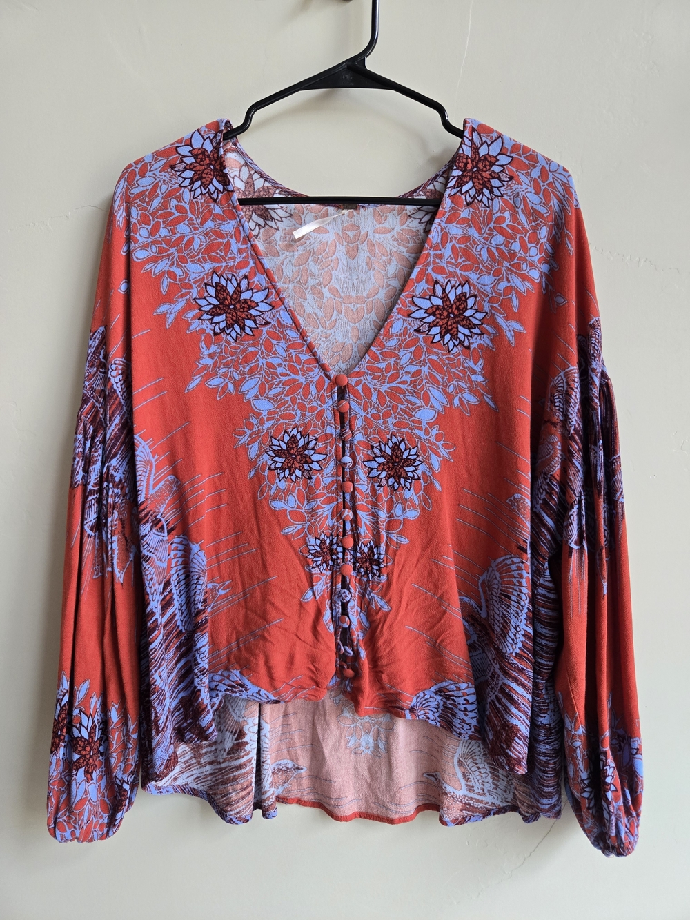 Free People Floral V-Neck Button Front Top